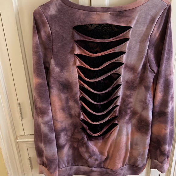 Purple Tye Dye w black lace slashed back cut outs PS Kate Sz Medium - Picture 2 of 5